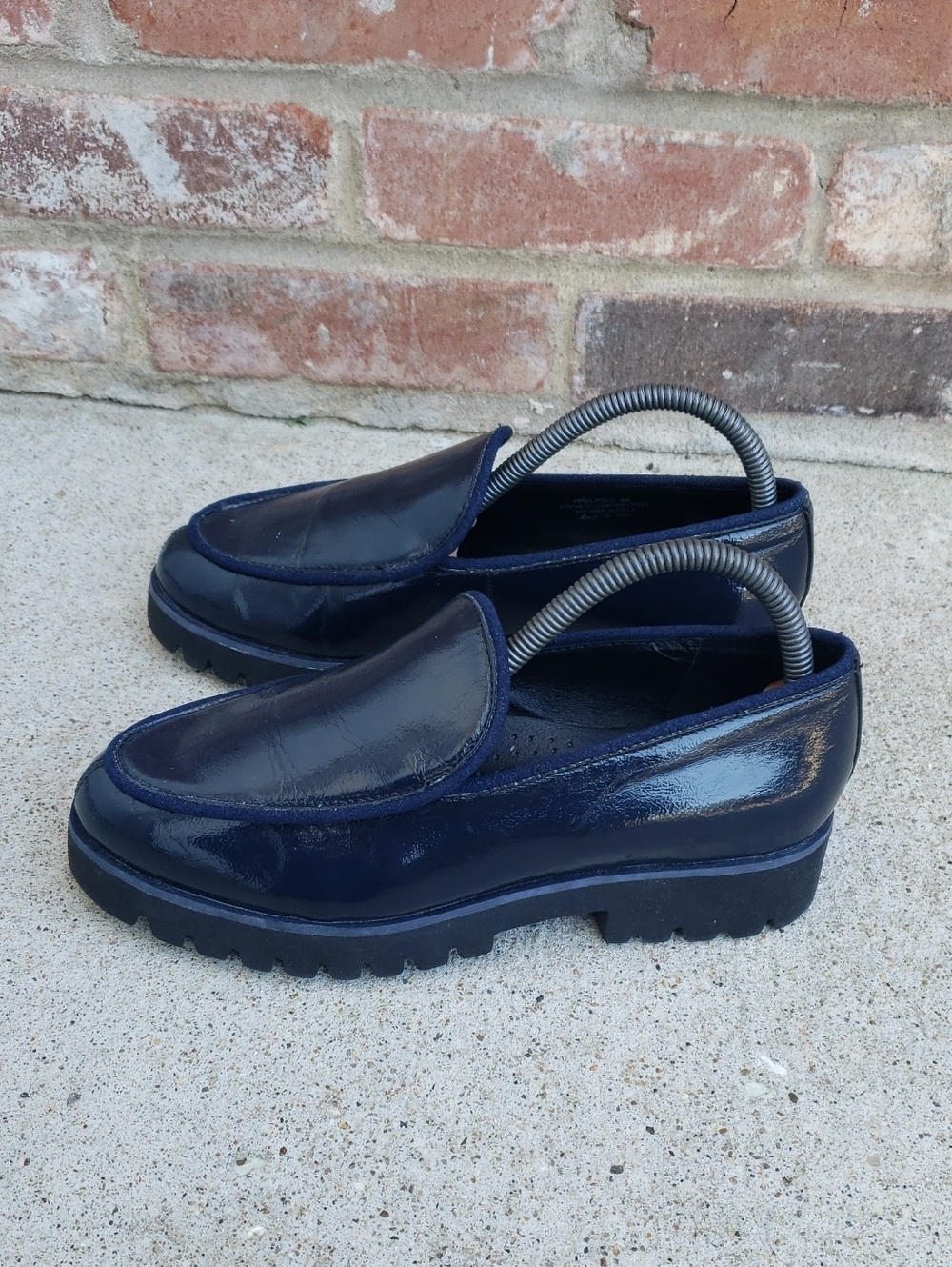 Donald Pliner Eclipse Dark Blue Patent Leather Loafers Shoes Size 6 Old Money - Picture 4 of 16